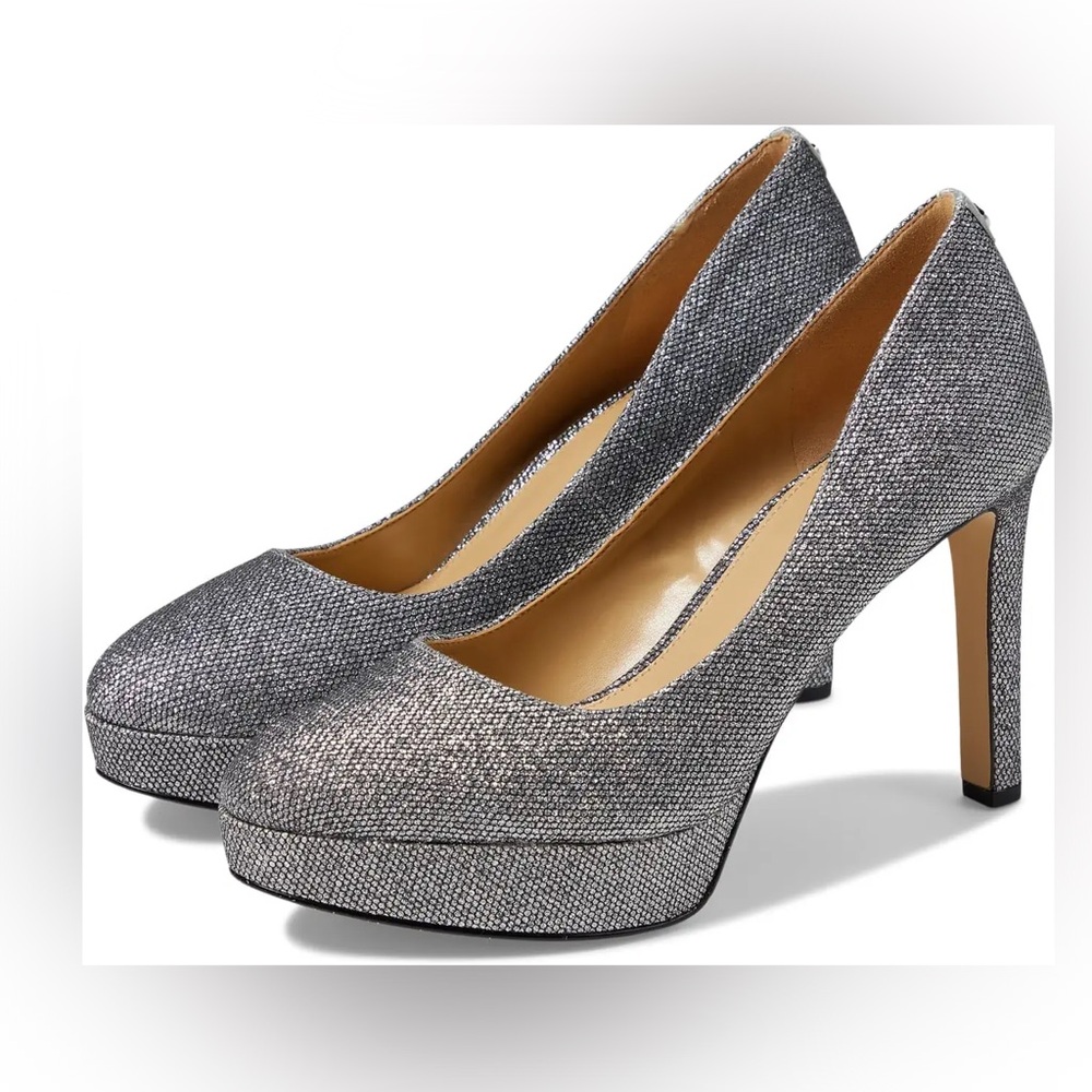 NIB Michael Kors “Chantal” Platform Pumps - Silver Glitter - 7.5